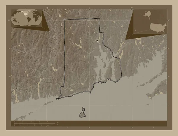 Rhode Island Stan Stany Zjednoczone Ameryki Mapa Elewacji Kolorowe Sepia — Zdjęcie stockowe