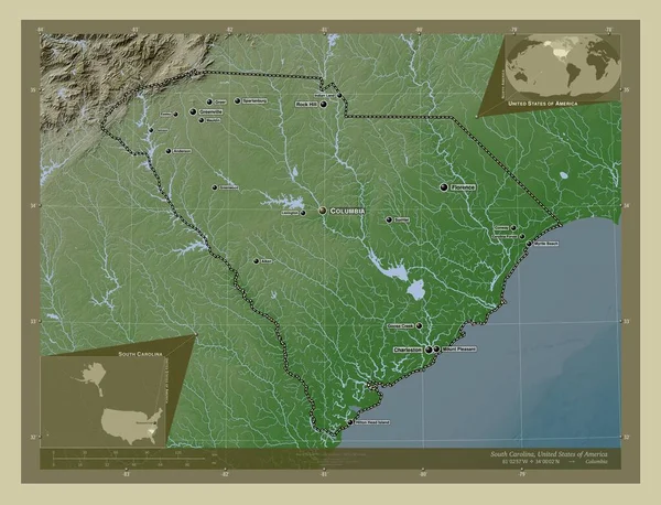 South Carolina Verenigde Staten Van Amerika Hoogtekaart Gekleurd Wiki Stijl — Stockfoto
