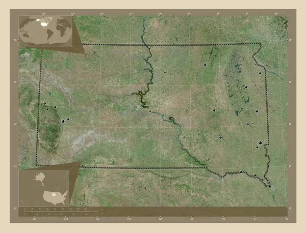 Південна Дакота Штат Сша Супутникова Карта Високої Роздільної Здатності Розташування — стокове фото