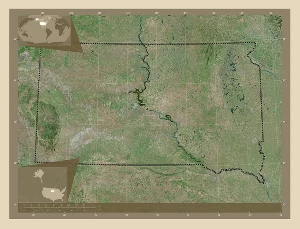 Південна Дакота Штат Сша Супутникова Карта Високої Роздільної Здатності Кутові — стокове фото