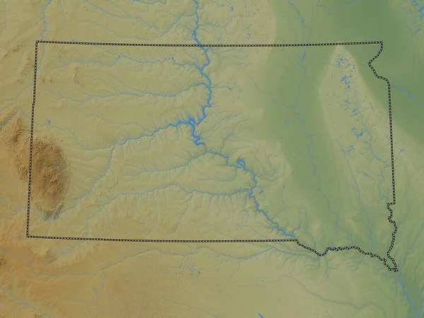 南达科他州 美利坚合众国 带有湖泊和河流的彩色高程图 — 图库照片