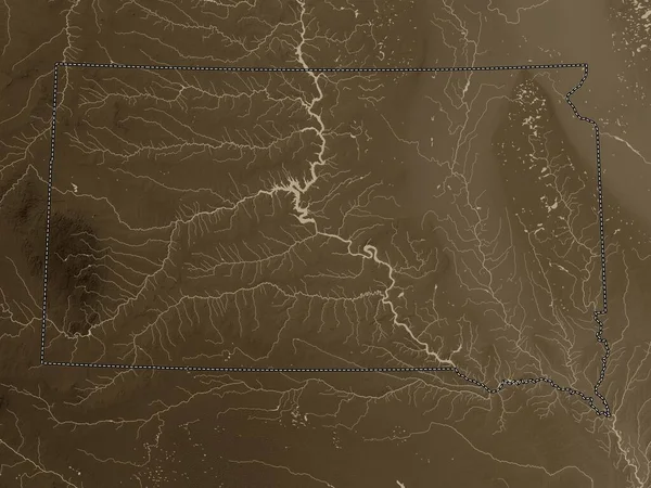 South Dakota State United States America Elevation Map Colored Sepia — Stock Photo, Image