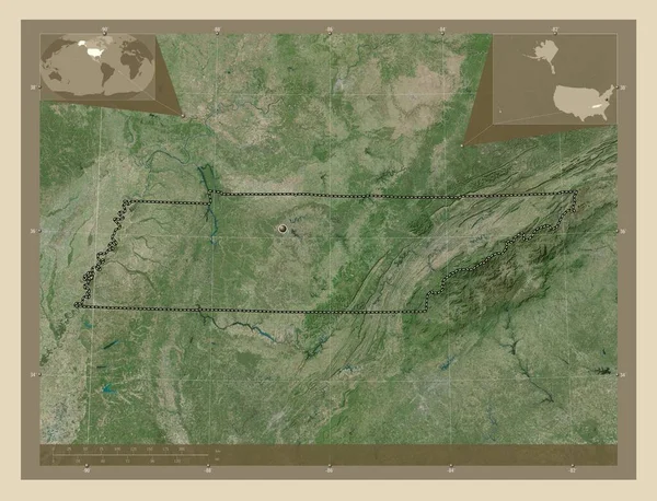 Τενεσί Πολιτεία Των Ηπα Υψηλής Ανάλυσης Δορυφορικός Χάρτης Γωνιακοί Χάρτες — Φωτογραφία Αρχείου