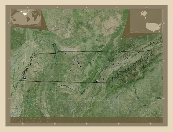 Τενεσί Πολιτεία Των Ηπα Υψηλής Ανάλυσης Δορυφορικός Χάρτης Τοποθεσίες Μεγάλων — Φωτογραφία Αρχείου