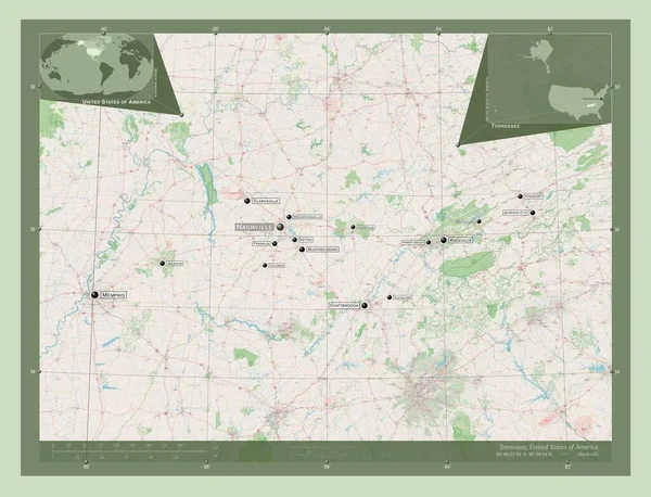 Tennessee Amerika Birleşik Devletleri Açık Sokak Haritası Bölgenin Büyük Şehirlerinin — Stok fotoğraf