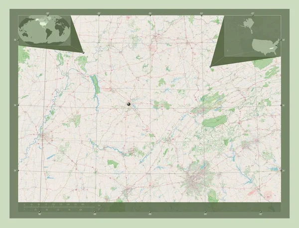 テネシー州 アメリカ合衆国の州 ストリートマップを開く コーナー補助位置図 — ストック写真