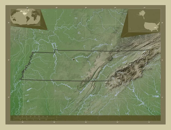 Tennessee Estado Dos Estados Unidos América Mapa Elevação Colorido Estilo — Fotografia de Stock