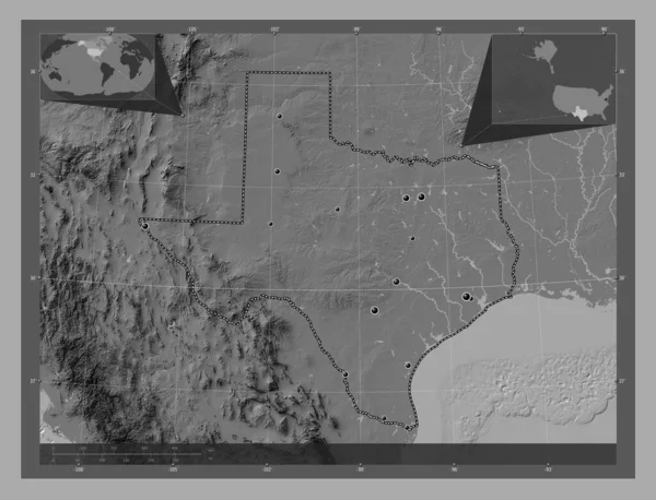 Texas State United States America Bilevel Elevation Map Lakes Rivers — Stock Photo, Image