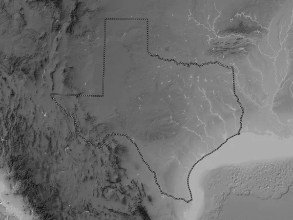 Teksas Stany Zjednoczone Ameryki Mapa Wzniesień Skali Szarości Jeziorami Rzekami — Zdjęcie stockowe