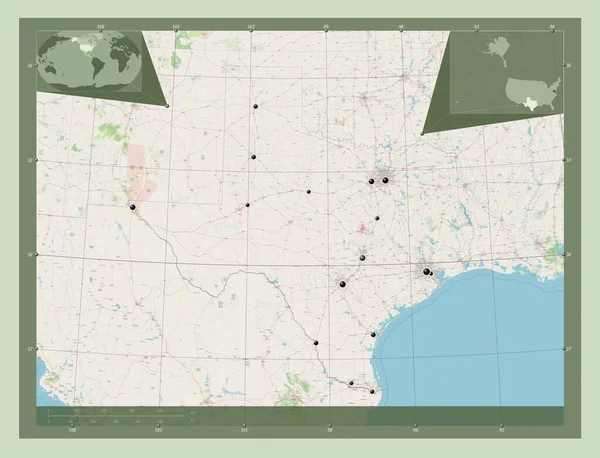 Texas Amerikai Egyesült Államok Nyílt Utcai Térkép Régió Nagyvárosainak Elhelyezkedése — Stock Fotó