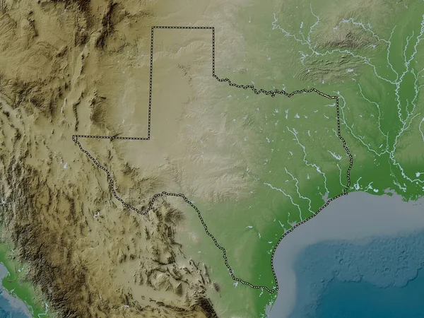 Texas Verenigde Staten Van Amerika Hoogtekaart Gekleurd Wiki Stijl Met — Stockfoto