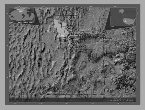 Utah State United States America Bilevel Elevation Map Lakes Rivers — Stock Photo, Image