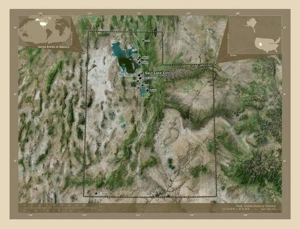 Utah Stan Stany Zjednoczone Ameryki Mapa Satelity Wysokiej Rozdzielczości Lokalizacje — Zdjęcie stockowe