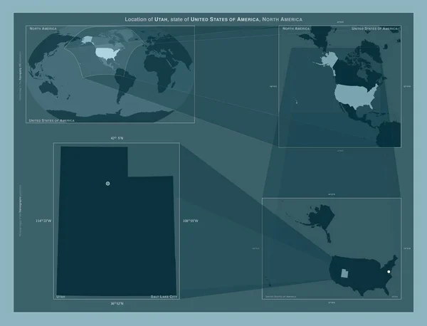 Utah Stan Stany Zjednoczone Ameryki Schemat Przedstawiający Położenie Regionu Mapach — Zdjęcie stockowe