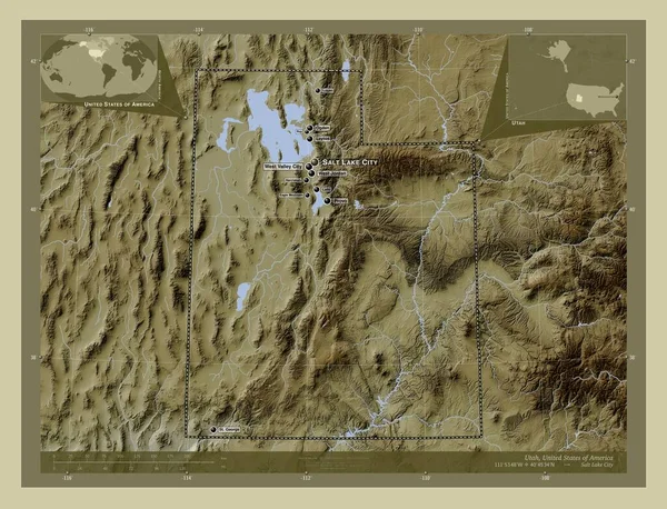 Utah Estado Los Estados Unidos América Mapa Elevación Coloreado Estilo — Foto de Stock