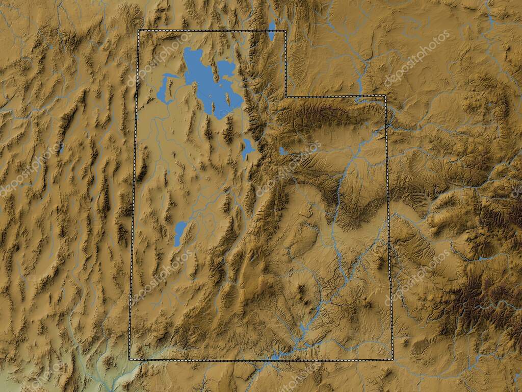 Utah, estado de los Estados Unidos de América. Mapa de elevación de