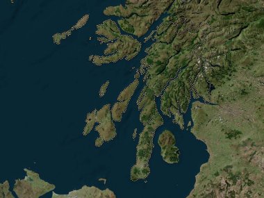 Argyll ve Bute, İskoçya bölgesi - Büyük Britanya. Yüksek çözünürlüklü uydu haritası