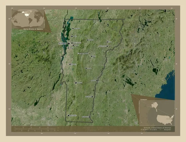 Vermont Stan Stany Zjednoczone Ameryki Mapa Satelity Wysokiej Rozdzielczości Lokalizacje — Zdjęcie stockowe