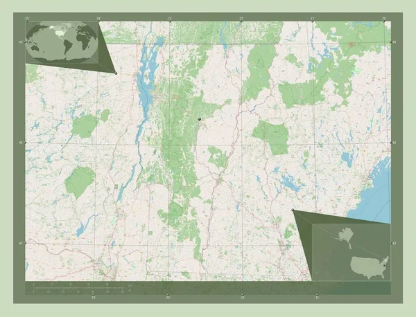Vermont Stato Degli Stati Uniti America Mappa Stradale Aperta Mappa — Foto Stock