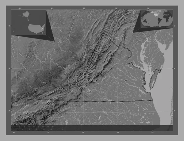 Virginia Stát Spojené Státy Americké Mapa Nadmořské Výšky Jezery Řekami — Stock fotografie