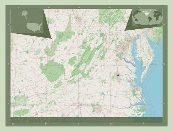 Virginia Verenigde Staten Van Amerika Open Plattegrond Hulplocatiekaarten Hoek — Stockfoto