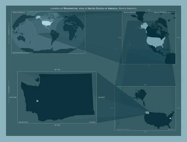 Waszyngton Stan Stany Zjednoczone Ameryki Schemat Przedstawiający Położenie Regionu Mapach — Zdjęcie stockowe