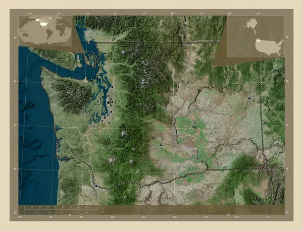 Washington Amerikas Förenta Stater Högupplöst Satellitkarta Platser För Större Städer — Stockfoto