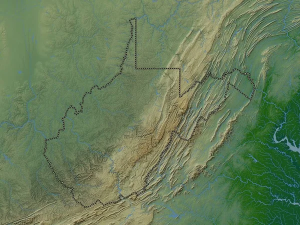 Західна Вірджинія Штат Сша Кольорові Карти Висот Озерами Річками — стокове фото