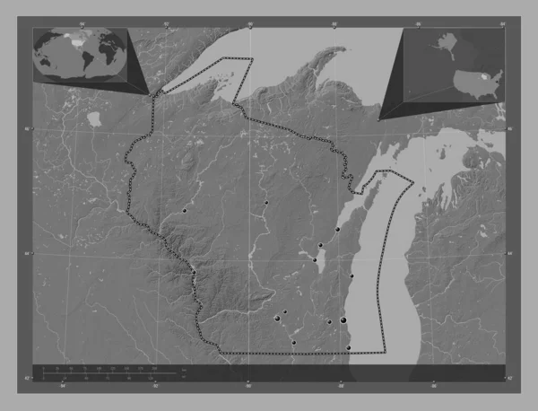 Wisconsin Stát Spojené Státy Americké Mapa Nadmořské Výšky Jezery Řekami — Stock fotografie