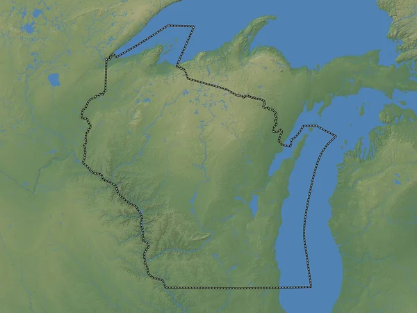 Wisconsin Stato Degli Stati Uniti America Mappa Elevazione Colorata Con — Foto Stock