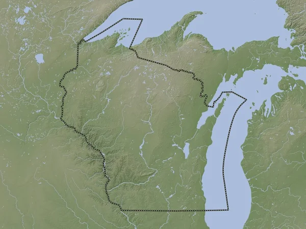 Wisconsin Estado Dos Estados Unidos América Mapa Elevação Colorido Estilo — Fotografia de Stock