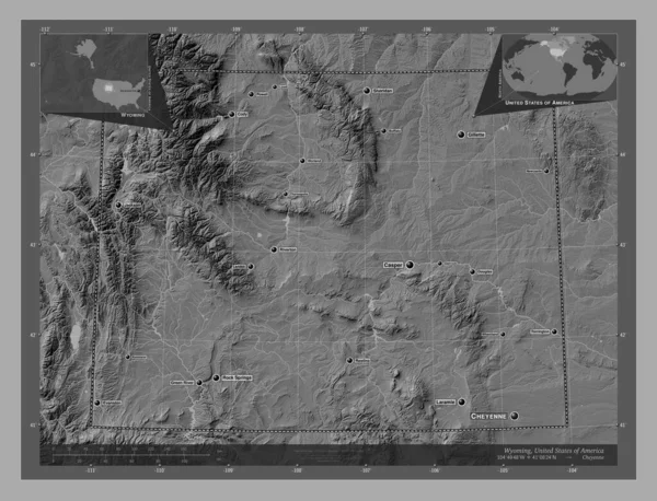 Wyoming Bundesstaat Der Vereinigten Staaten Von Amerika Karte Mit Seen — Stockfoto