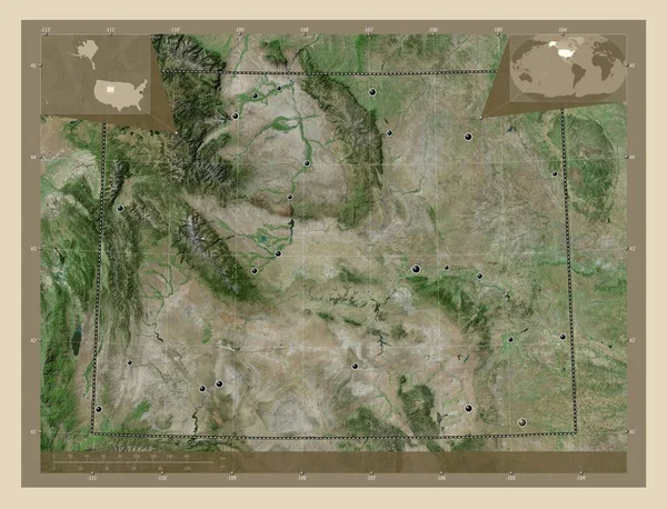 Γουαϊόμινγκ Πολιτεία Των Ηπα Υψηλής Ανάλυσης Δορυφορικός Χάρτης Τοποθεσίες Μεγάλων — Φωτογραφία Αρχείου