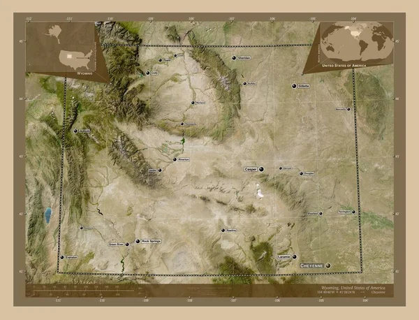 Wyoming Amerikas Förenta Stater Lågupplöst Satellitkarta Platser Och Namn Större — Stockfoto