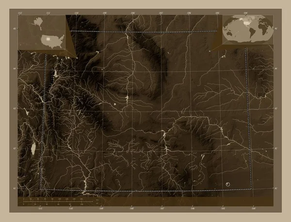 Wyoming State United States America Elevation Map Colored Sepia Tones — Stock Photo, Image