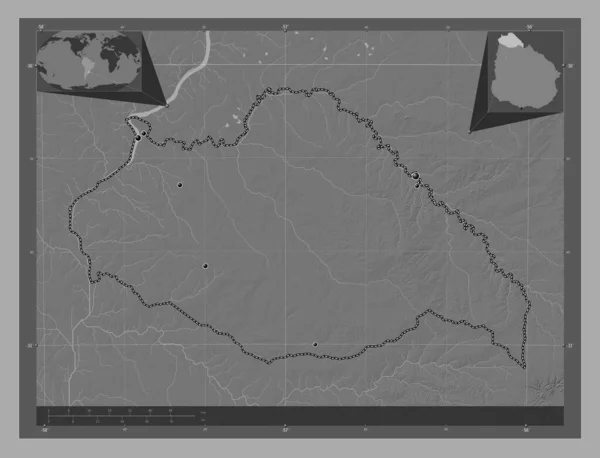 Artigas Departamento Uruguay Mapa Elevación Bilevel Con Lagos Ríos Ubicaciones — Foto de Stock