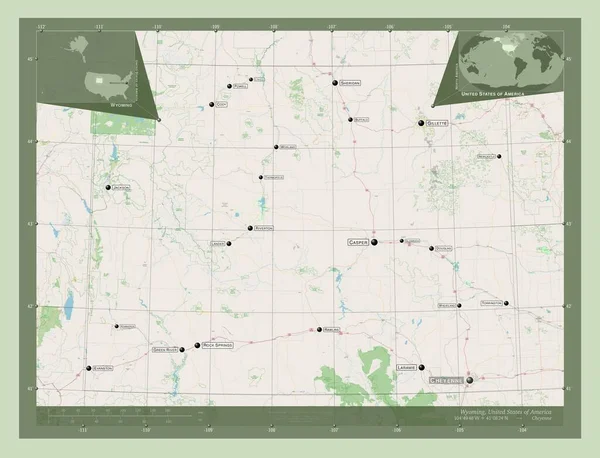 Wyoming Amerikai Egyesült Államok Nyílt Utcai Térkép Régió Nagyvárosainak Elhelyezkedése — Stock Fotó