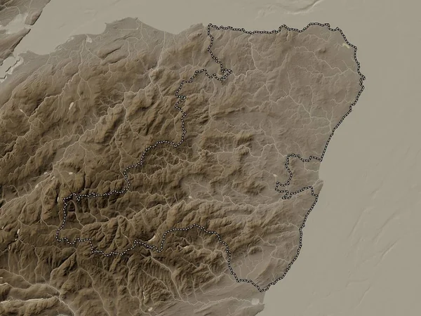 Aberdeenshire Περιφέρεια Σκωτίας Μεγάλη Βρετανία Υψόμετρο Χάρτη Χρωματισμένο Τόνους Σέπια — Φωτογραφία Αρχείου