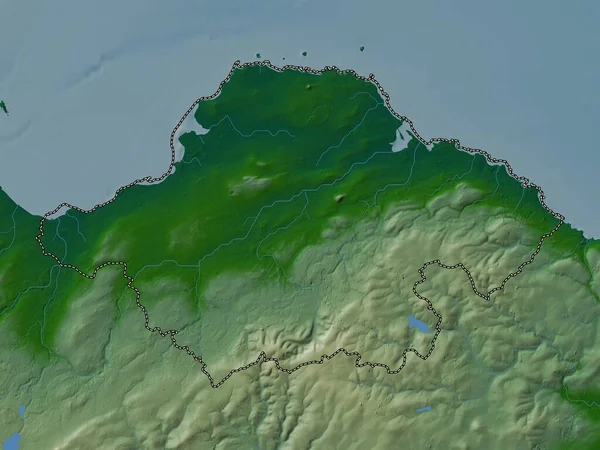 Восточный Лотиан Регион Шотландии Великобритания Цветная Карта Высот Озерами Реками — стоковое фото