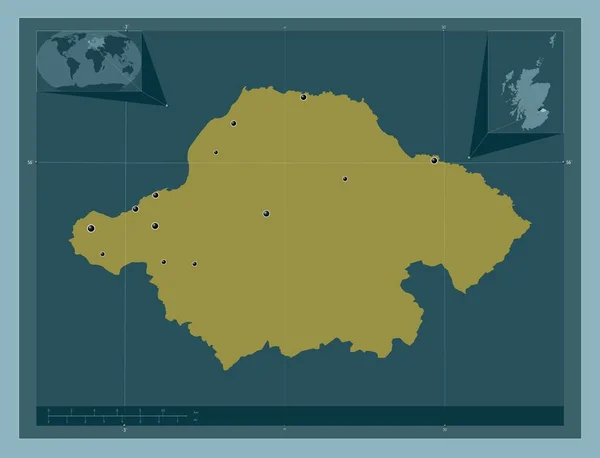 東ロシア スコットランドの地域 イギリス しっかりした色の形 地域の主要都市の場所 コーナー補助位置図 — ストック写真