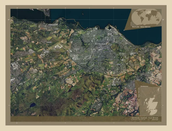 Edinburgh Regionen Skottland Storbritannien Högupplöst Satellitkarta Platser Och Namn Större — Stockfoto