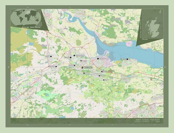 Falkirk Περιφέρεια Σκωτίας Μεγάλη Βρετανία Χάρτης Του Δρόμου Τοποθεσίες Και — Φωτογραφία Αρχείου