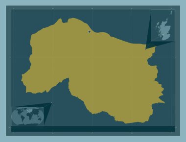 Inverclyde, İskoçya bölgesi - Büyük Britanya. Katı renk şekli. Köşedeki yedek konum haritaları