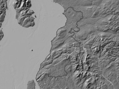 Güney Ayrshire, İskoçya bölgesi - Büyük Britanya. Gölleri ve nehirleri olan çift seviyeli yükseklik haritası