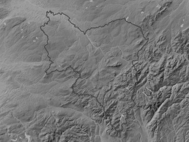Güney Lanarkshire, İskoçya bölgesi - Büyük Britanya. Gölleri ve nehirleri olan gri tonlama yükseklik haritası