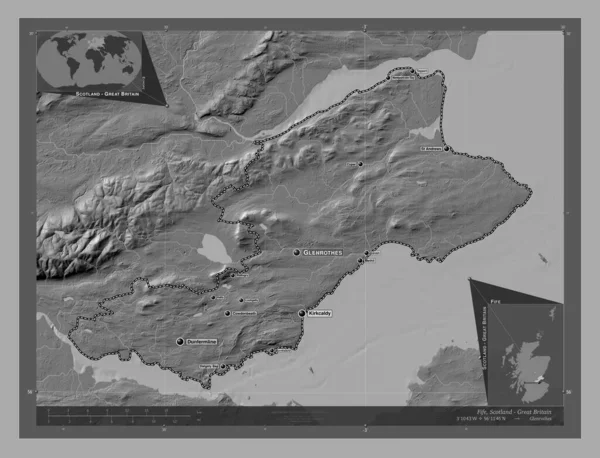 Файф Шотландія Велика Британія Білевелівська Карта Висот Озерами Річками Місця — стокове фото