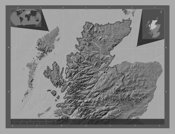Highland Regio Schotland Groot Brittannië Hoogteplattegrond Met Meren Rivieren Locaties — Stockfoto