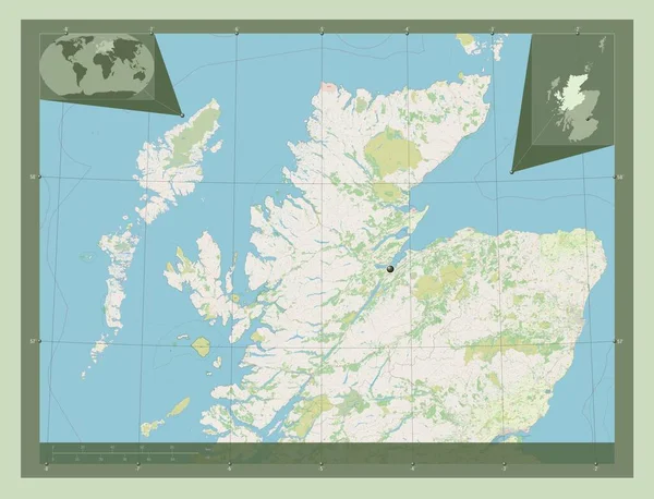 苏格兰高地 苏格兰地区 大不列颠 开放街道地图 角辅助位置图 — 图库照片