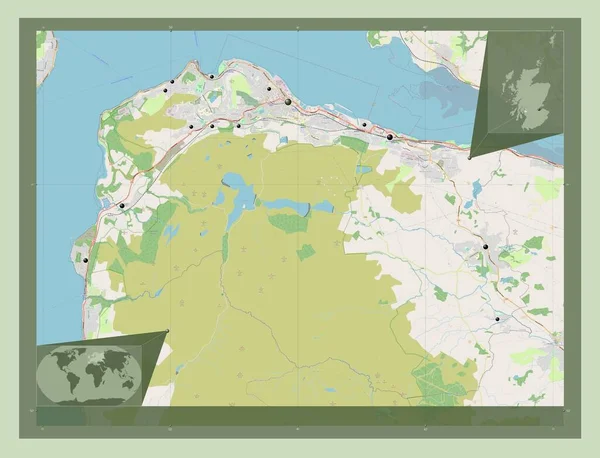 インバークライド スコットランドの地域 イギリス ストリートマップを開く 地域の主要都市の場所 コーナー補助位置図 — ストック写真