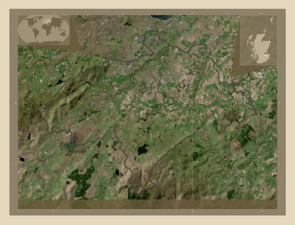 苏格兰中洛提安地区 大不列颠 高分辨率卫星地图 角辅助位置图 — 图库照片